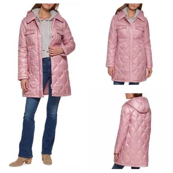 CALVIN KLEINWomen's Hooded Quilted Zip-Front Coat size M